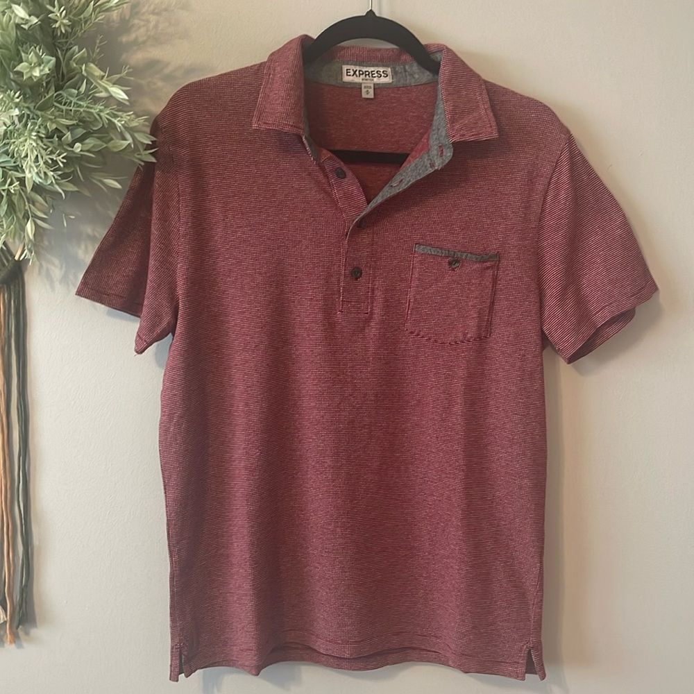 Like New Express Check Knit Polo in Burgundy and White Size Medium